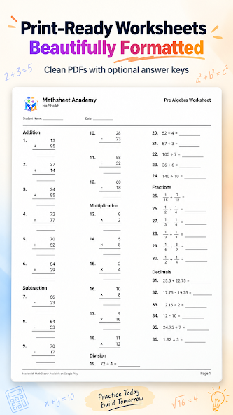 MathSheet print-ready PDF worksheet preview