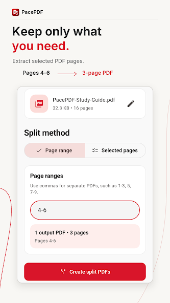 PacePDF split and extract tool capture